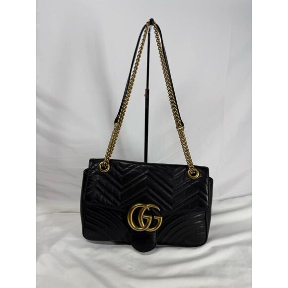 Gucci Gg Marmont Matelasse Medium Black Leather Shoulder Bag  342542 - Picture 1 of 16
